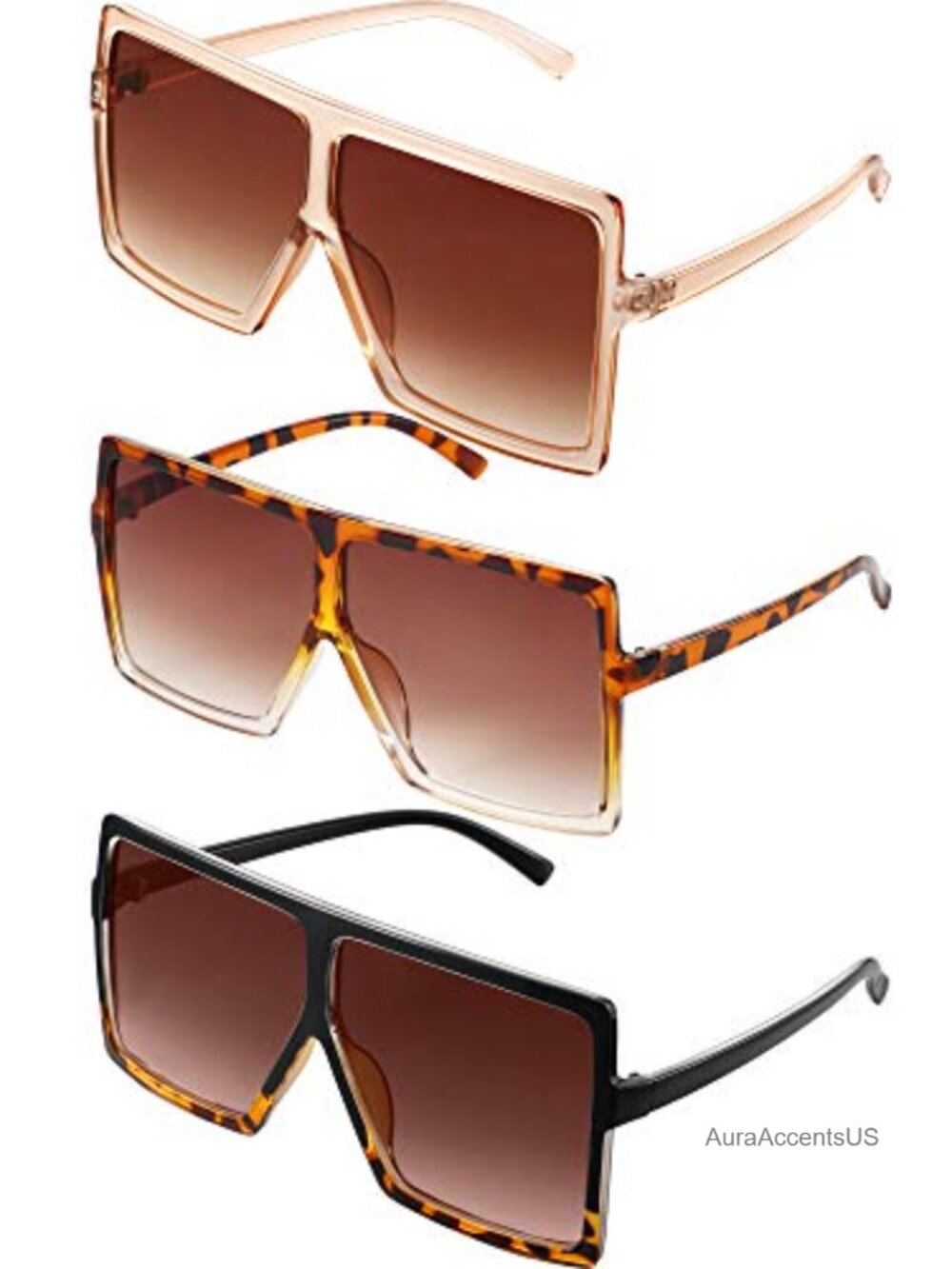 Oversized Square Sunglasses Flat Top UV Protection 3 Pack